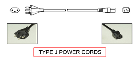 TYPE J Power cords are used in the following Countries:
<br>
Primary Country known for using TYPE J power cords is Switzerland.

<br>Additional Countries that use TYPE J power cords are Liechtenstein, Rwanda.

<br><font color="yellow">*</font> Additional Type J Electrical Devices:

<br><font color="yellow">*</font> <a href="https://internationalconfig.com/icc6.asp?item=TYPE-J-PLUGS" style="text-decoration: none">Type J Plugs</a> 

<br><font color="yellow">*</font> <a href="https://internationalconfig.com/icc6.asp?item=TYPE-J-CONNECTORS" style="text-decoration: none">Type J Connectors</a> 

<br><font color="yellow">*</font> <a href="https://internationalconfig.com/icc6.asp?item=TYPE-J-OUTLETS" style="text-decoration: none">Type J Outlets</a> 

<br><font color="yellow">*</font> <a href="https://internationalconfig.com/icc6.asp?item=TYPE-J-POWER-STRIPS" style="text-decoration: none">Type J Power Strips</a>

<br><font color="yellow">*</font> <a href="https://internationalconfig.com/icc6.asp?item=TYPE-J-ADAPTERS" style="text-decoration: none">Type J Adapters</a>

<br><font color="yellow">*</font> <a href="https://internationalconfig.com/worldwide-electrical-devices-selector-and-electrical-configuration-chart.asp" style="text-decoration: none">Worldwide Selector. View all Countries by TYPE.</a>

<br>View examples of TYPE J power cords below.